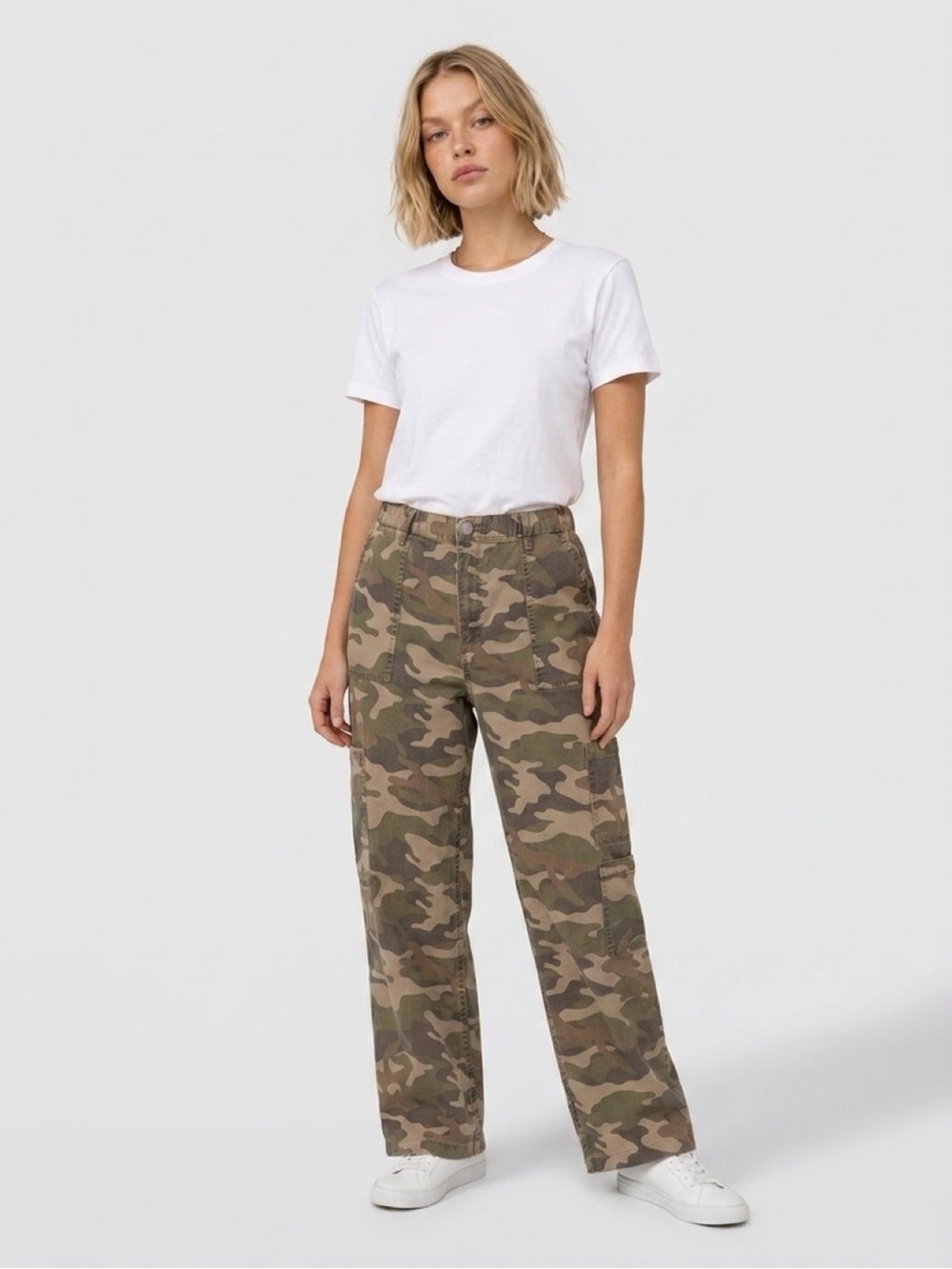 No Boundaries Camo Cargo Pants Womens 16 Wide Leg Utility Green Tan